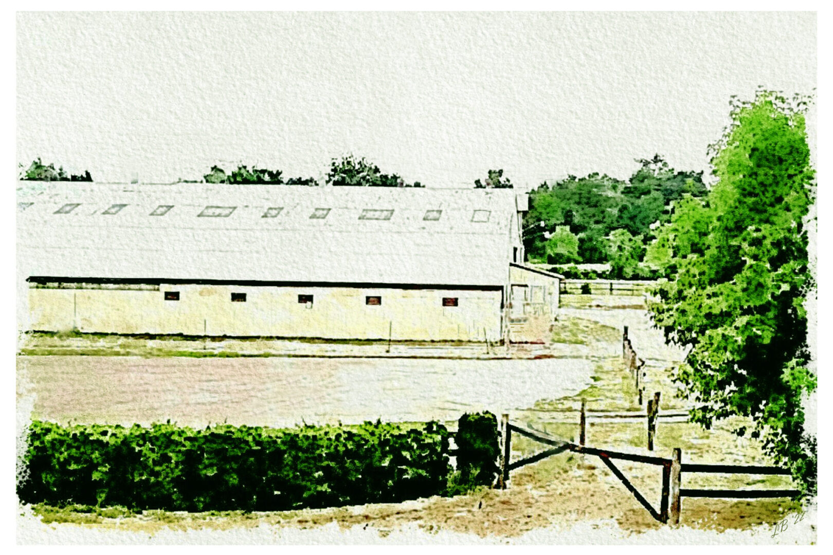 A building with steep ceiling with fence